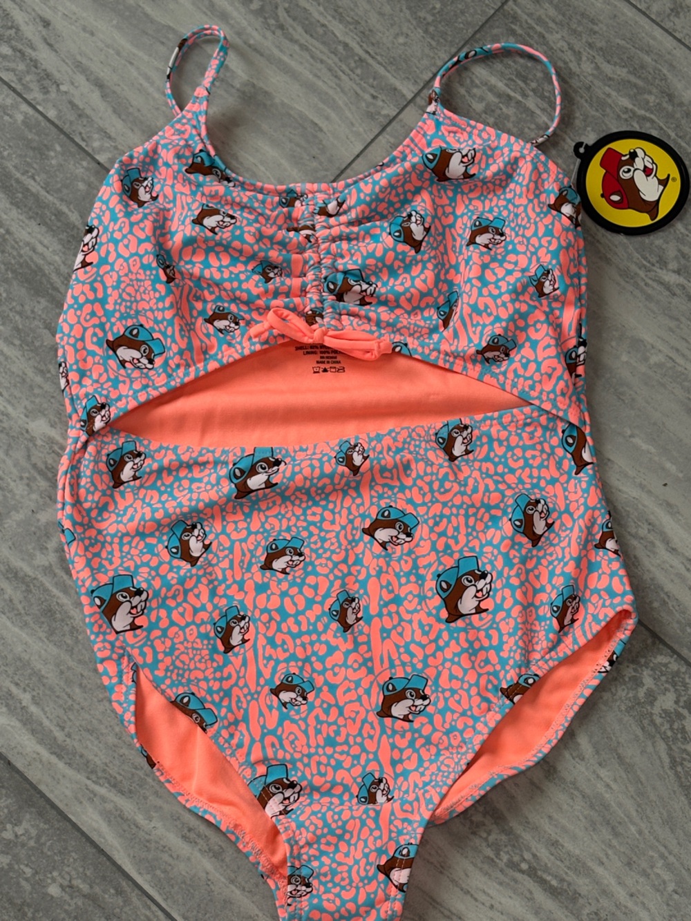 Girls' Pink & Aqua One-Piece Swim Suit with Cute Character Print